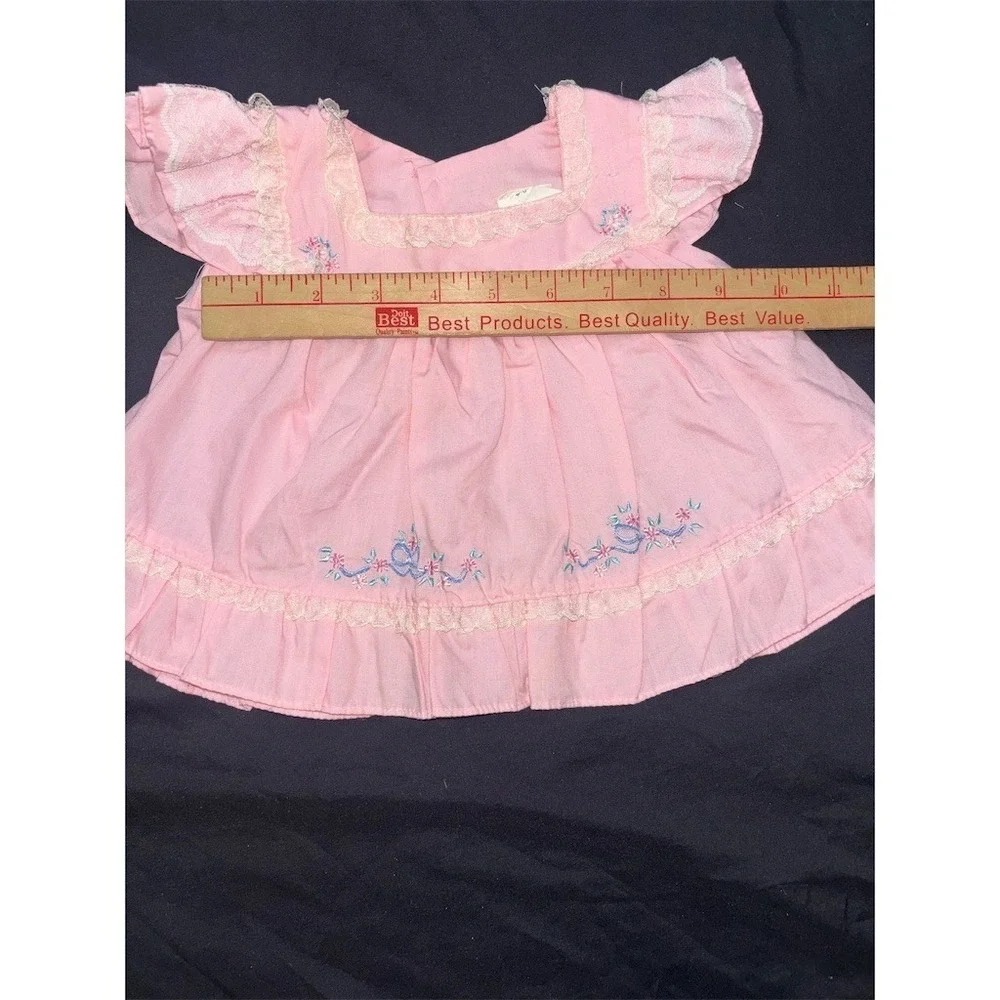 Cradle Togs Dress Baby Girls 0-3M Pink Lace Trim Floral Embroidery vintage Union